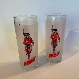 Vintage Beefeater Gin Frosted Collin’s Glasses Set of 2 Slender 8oz